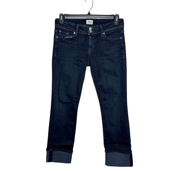 Hudson "Ginny Crop" Straight Cut with Cuffs Dark Wash Flap Pockets Size 29 - Picture 1 of 12
